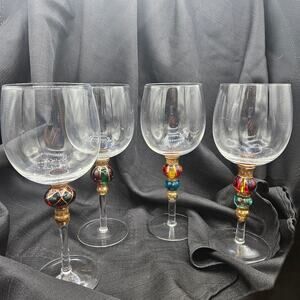 Lot of 4 VTG Artland Christmas Holiday Splendor Balloon Wine/Water Glasses Party